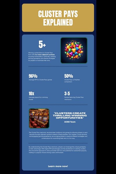 Sơ đồ cơ chế Cluster Pays và Cascade trong slot game tại AO88